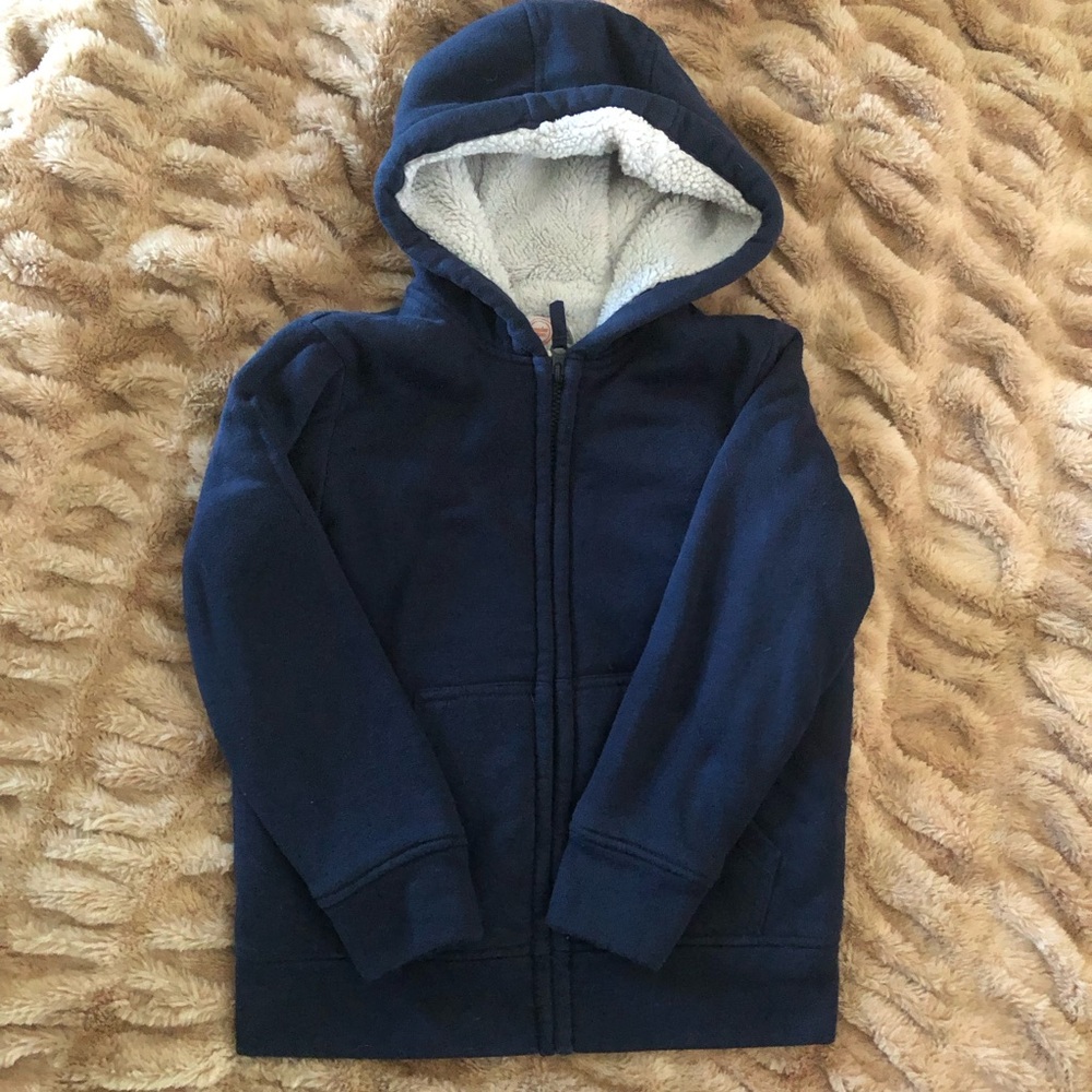 wonder nation Navy Hooded Sherpa-Lined Zip Sweatshirt